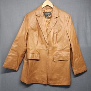 Terry Lewis Leather Jacket Coat Womens 1X Tan Brown Tooled Embossed Excellent